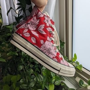 Floral Red & Pink High Top Converse
